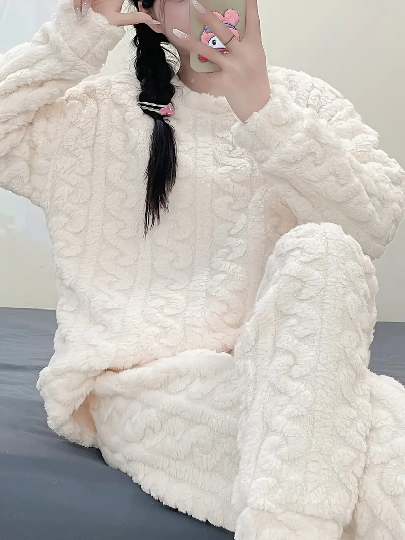 Женский зимний флисовый пижамный комплект – кофта и брюки