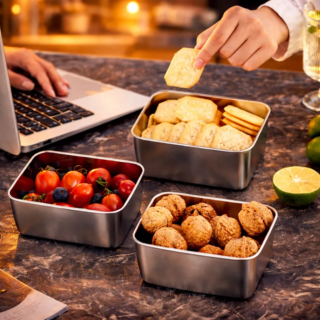 Набор контейнеров из нержавеющей стали с прозрачными крышками, 3 штуки