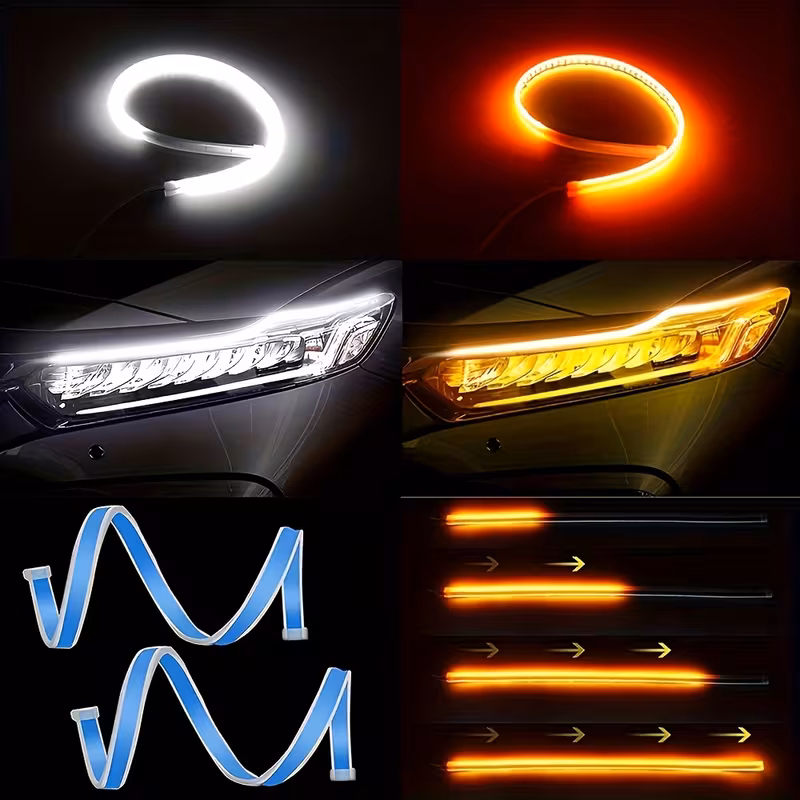 Две светодиодных гибких ленты для авто с белым и желтым свечением