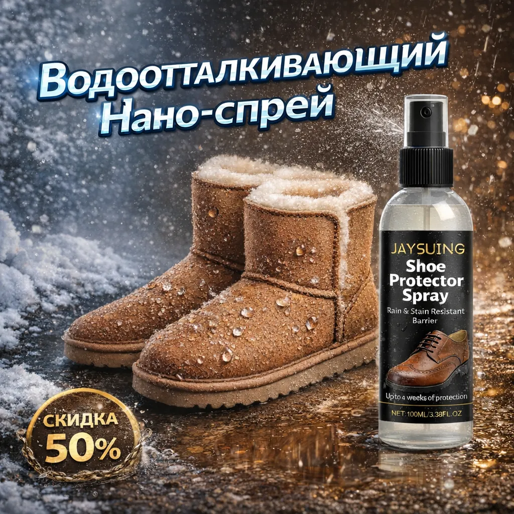 Водоотталкивающий нано-спрей для обуви от снега, дождя и слякоти