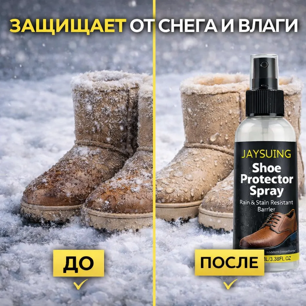 Водоотталкивающий нано-спрей для обуви от снега, дождя и слякоти