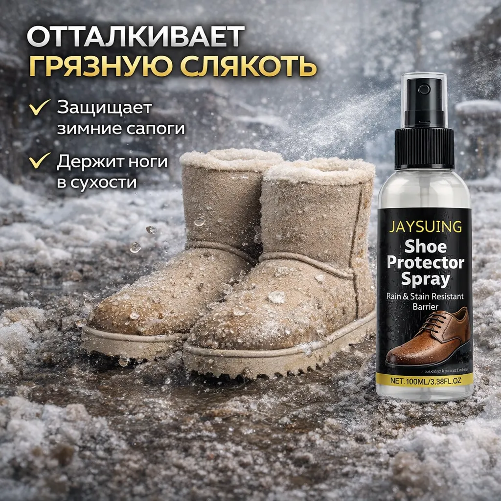 Водоотталкивающий нано-спрей для обуви от снега, дождя и слякоти