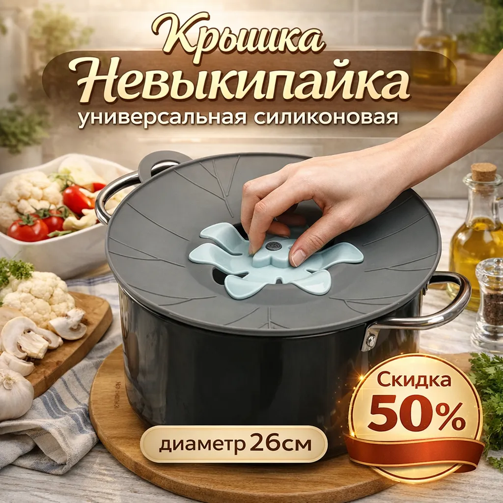 Kastryulka ustidagi qaynamaydigan silikon qopqoq suvning qaynab ketishiga yo'l qo'ymaydi.