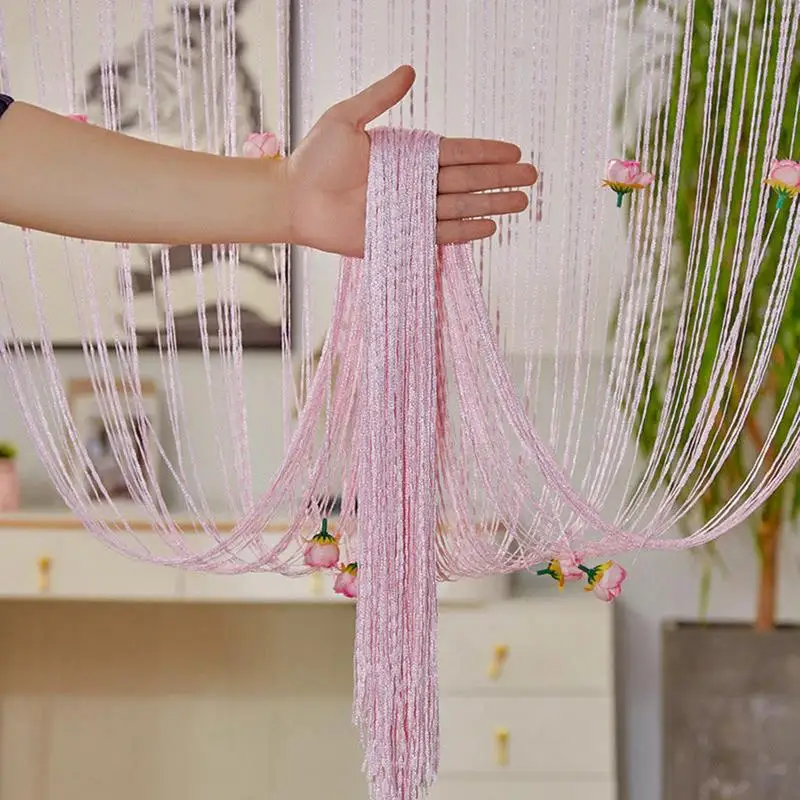 Нитяные шторы с цветами в интерьере, размер 1×2 м