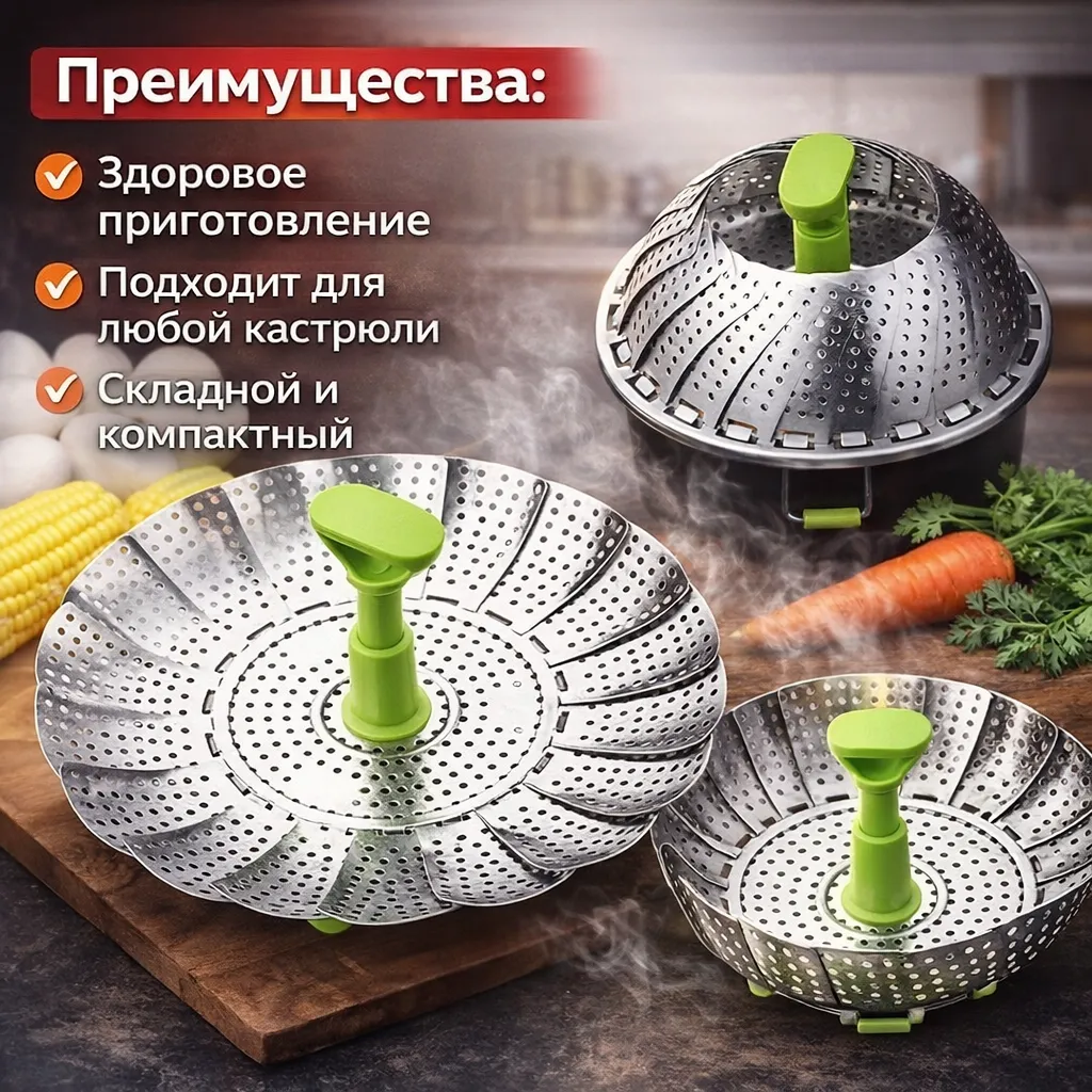 Поднос для приготовления на пару из нержавеющей стали с овощами и пельменями в кастрюле