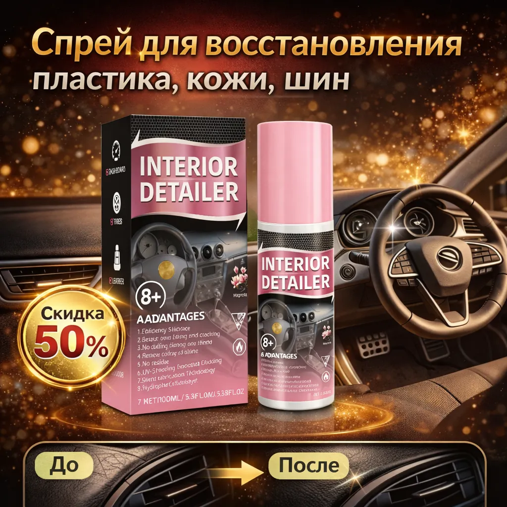 Спрей для восстановления пластика, кожи и шин Interior Detailer для ухода за автомобилем