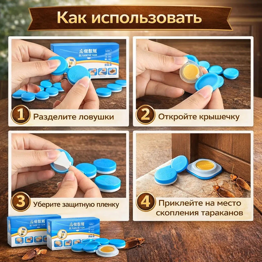 Адгезионная приманка для тараканов 8 штук с усиленной формулой длительного действия