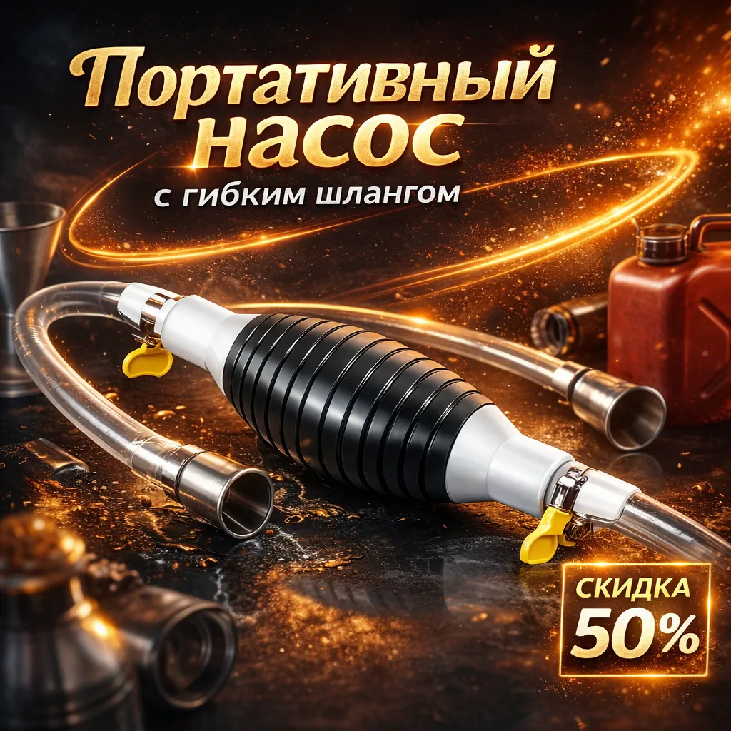 Ручной портативный насос с гибким прозрачным шлангом 1 метр