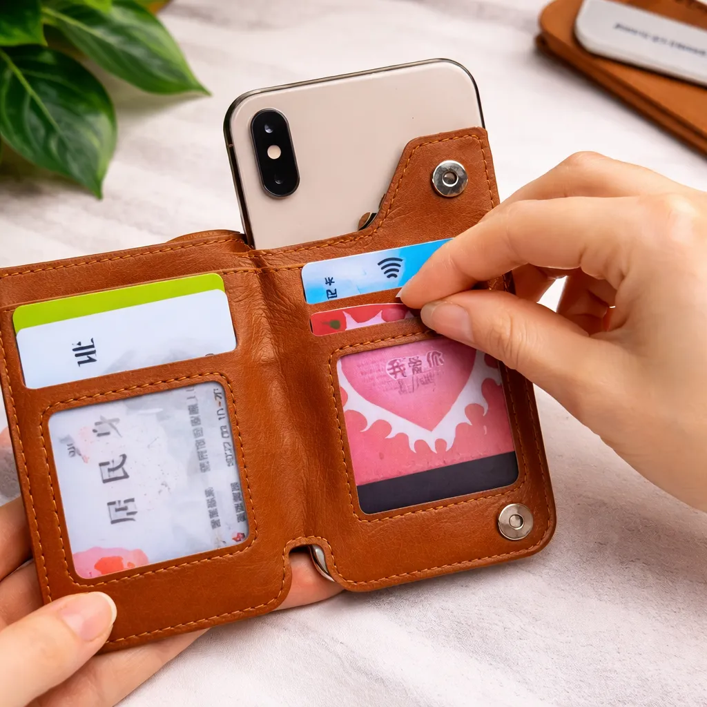 Чехол кошелек на наклейку с молнией для хранения карт на телефоне