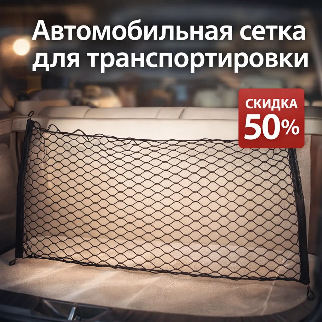 Автомобильная багажная сетка для транспортировки и фиксации груза в багажнике
