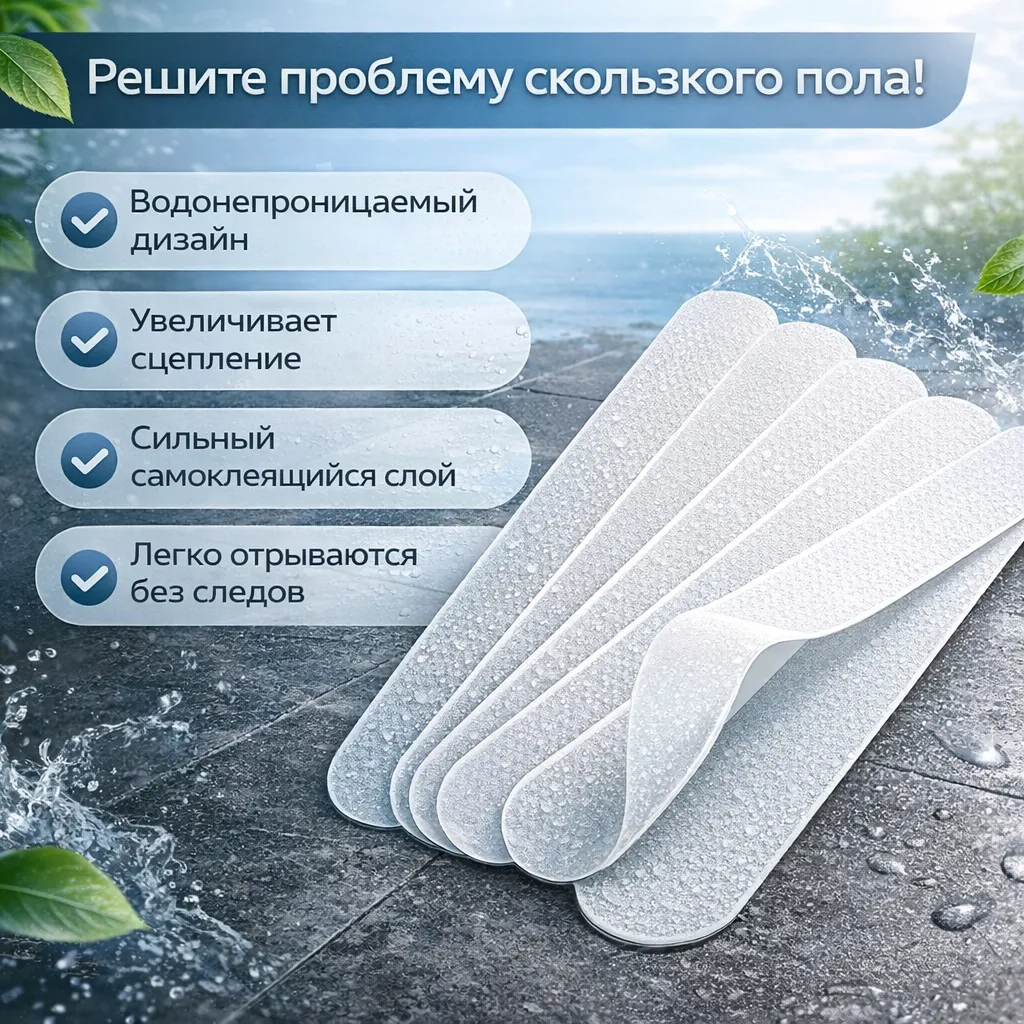 Противоскользящие полоски для ванной и душа на плитке