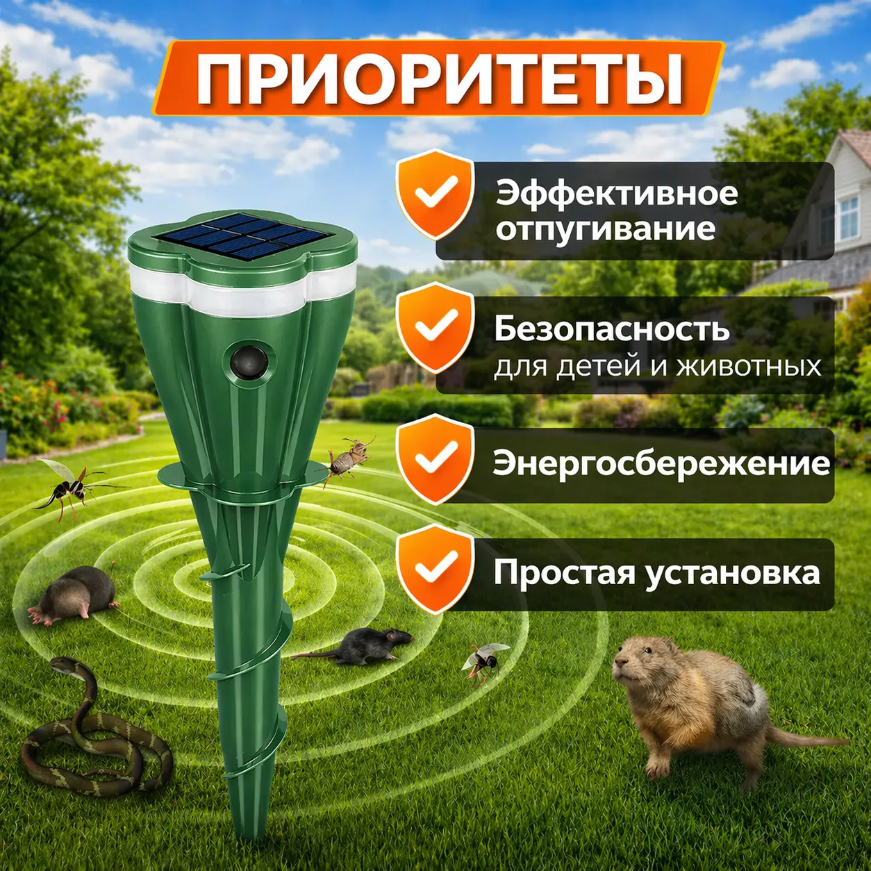 Солнечный отпугиватель насекомых и диких животных для сада и участка