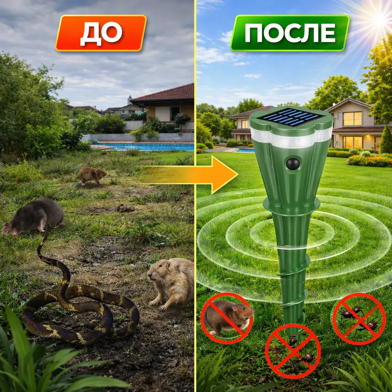 Солнечный отпугиватель насекомых и диких животных для сада и участка