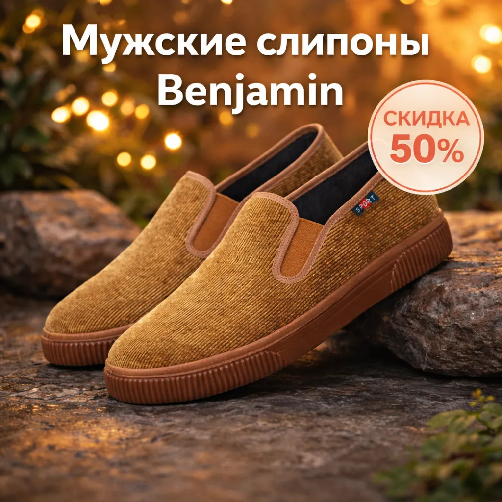 Мужские слипоны Benjamin из вельвета с антискользящей подошвой