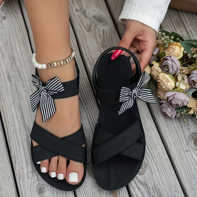 Женские эластичные босоножки с бантом и мягкой подошвой