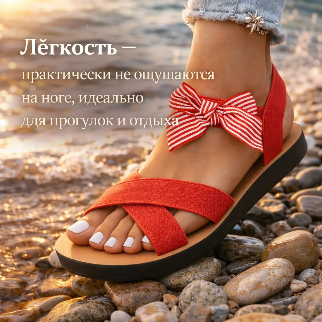 Женские эластичные босоножки с бантом и мягкой подошвой