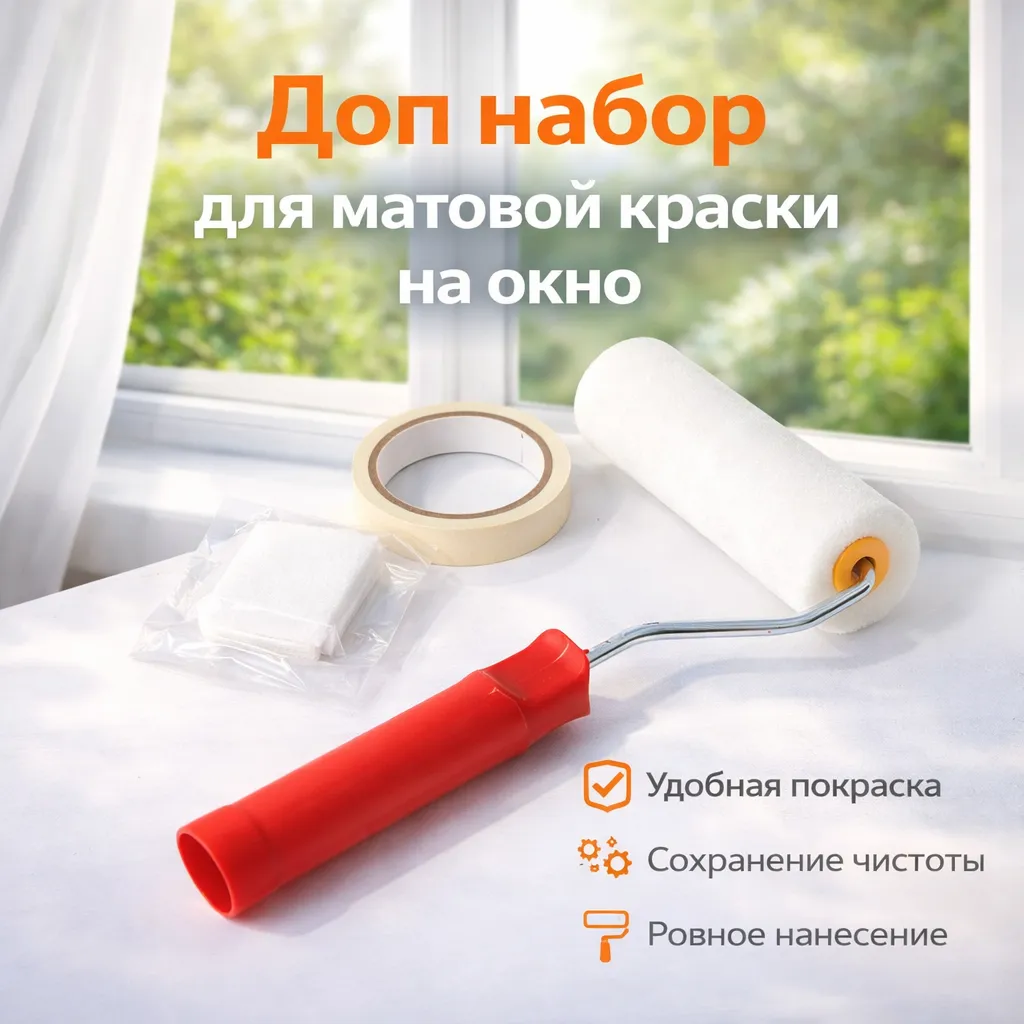 Набор для нанесения матовой краски на окно с валиком, изолентой и губками