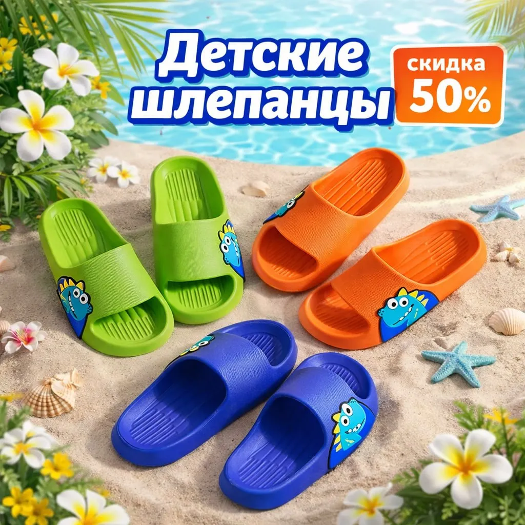 Детские шлепанцы мультяшные легкие для дома и улицы