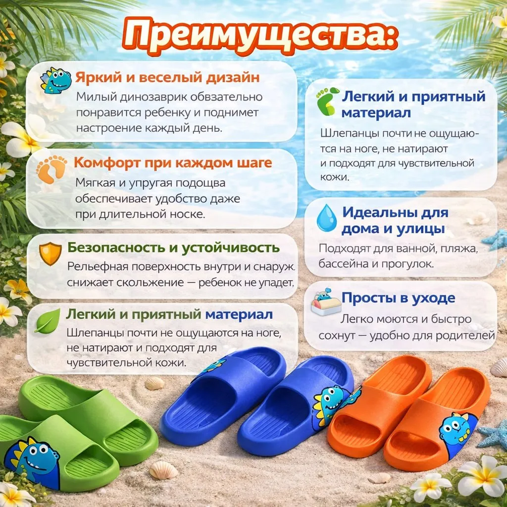Детские шлепанцы мультяшные легкие для дома и улицы