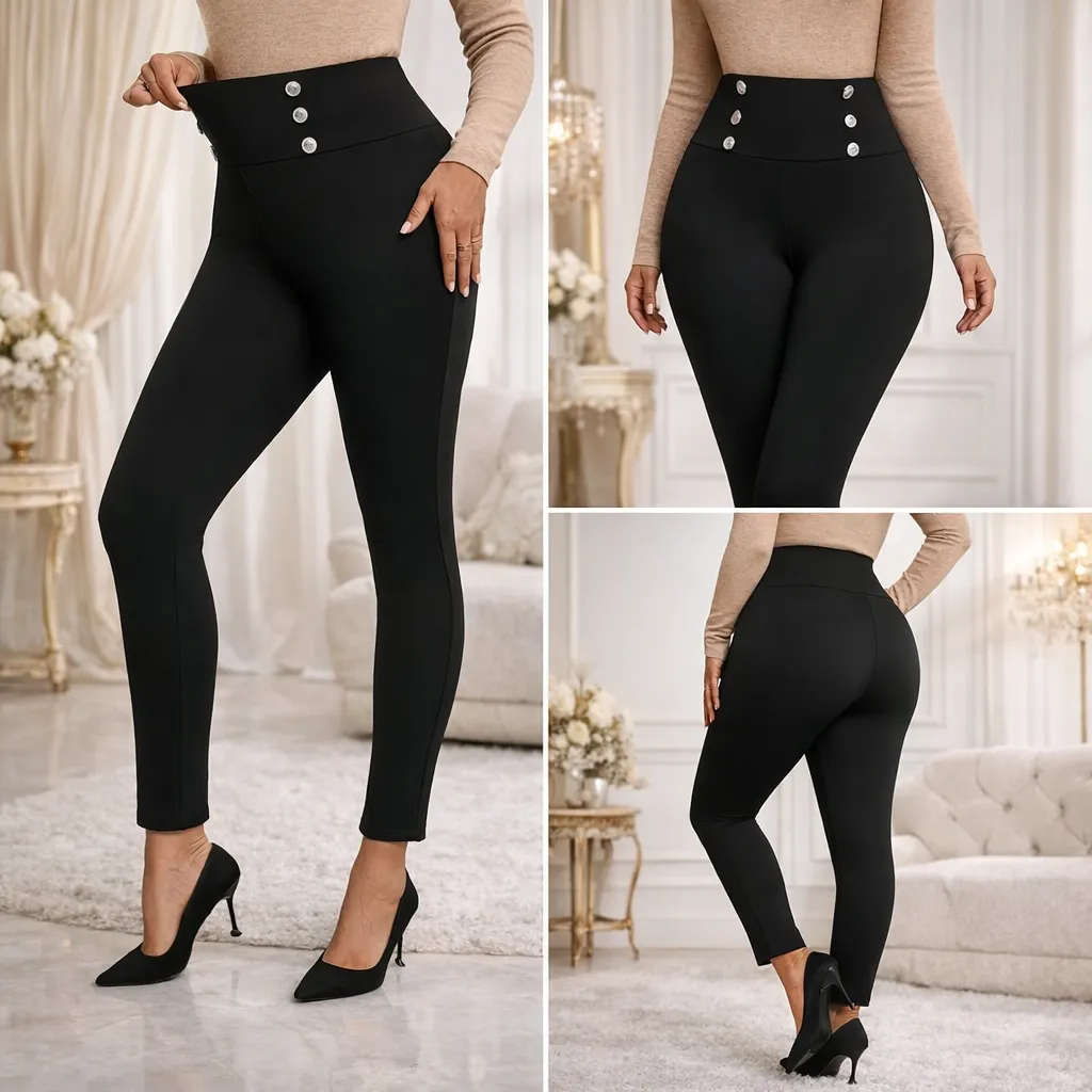 Облегающие эластичные брюки с пуговицами повседневные