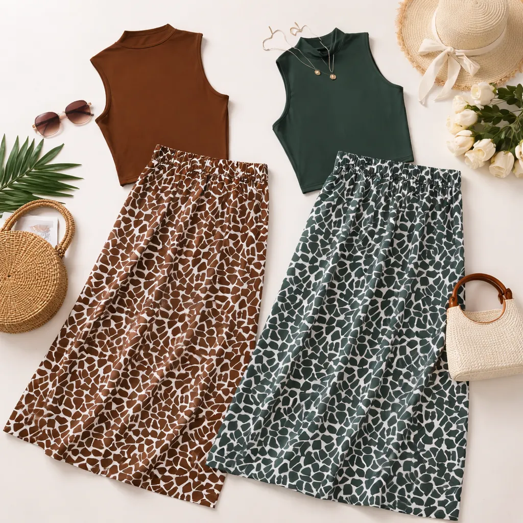 Женский комплект с топом без рукавов и юбкой с принтом, летний стильный образ