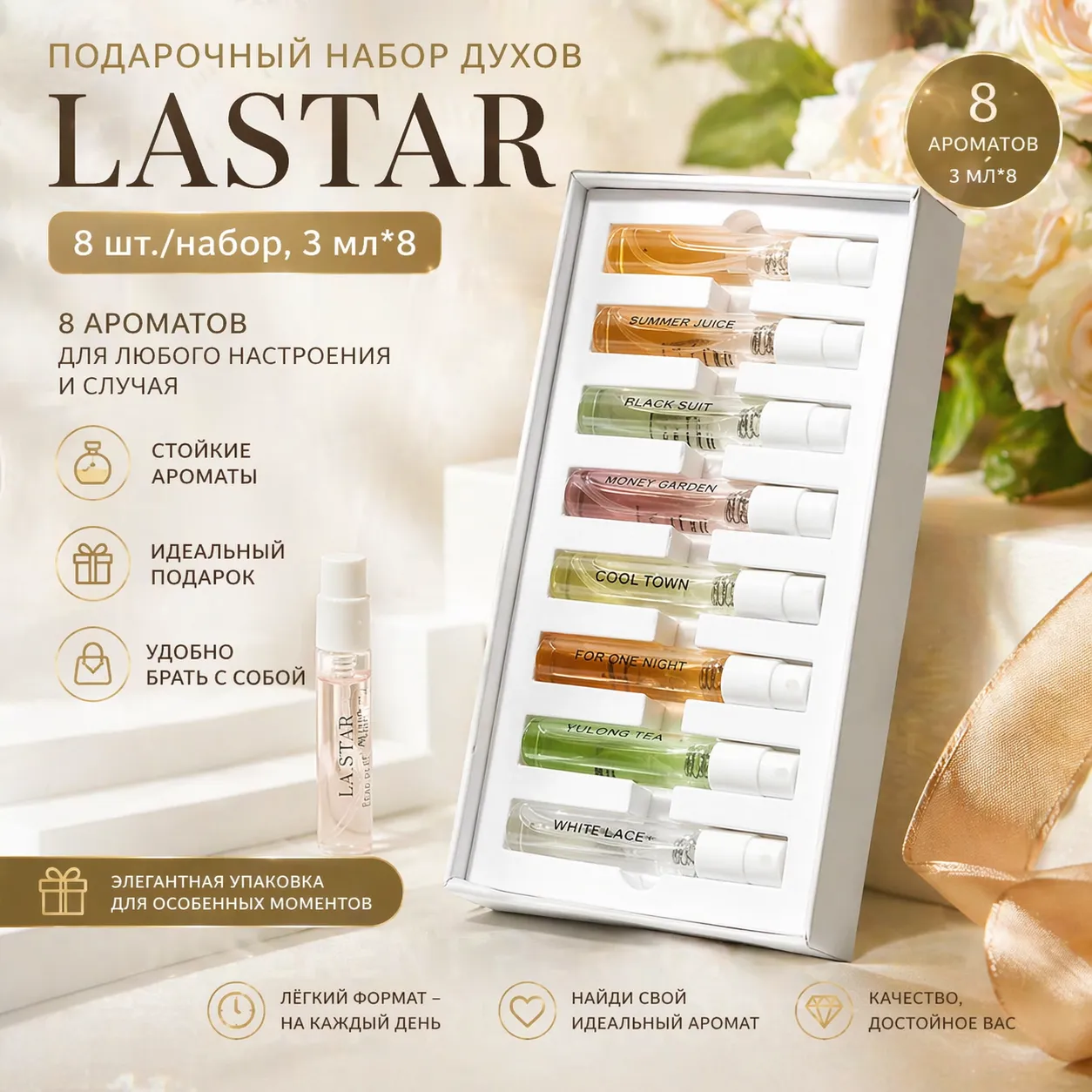 Подарочный набор духов LASTAR 8 ароматов по 3 мл в элегантной упаковке