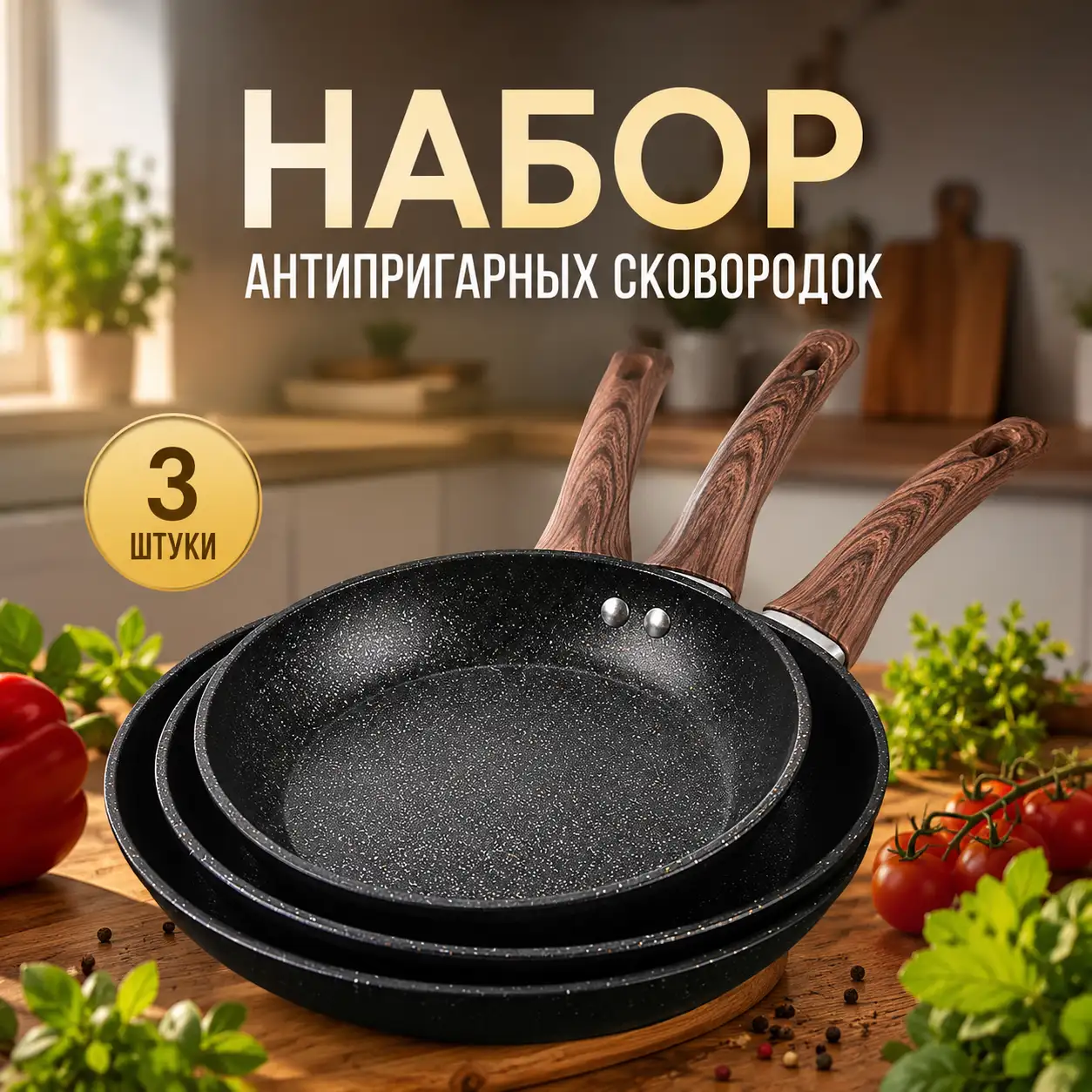 Профессиональное антипригарное покрытие и 3 идеальных размера