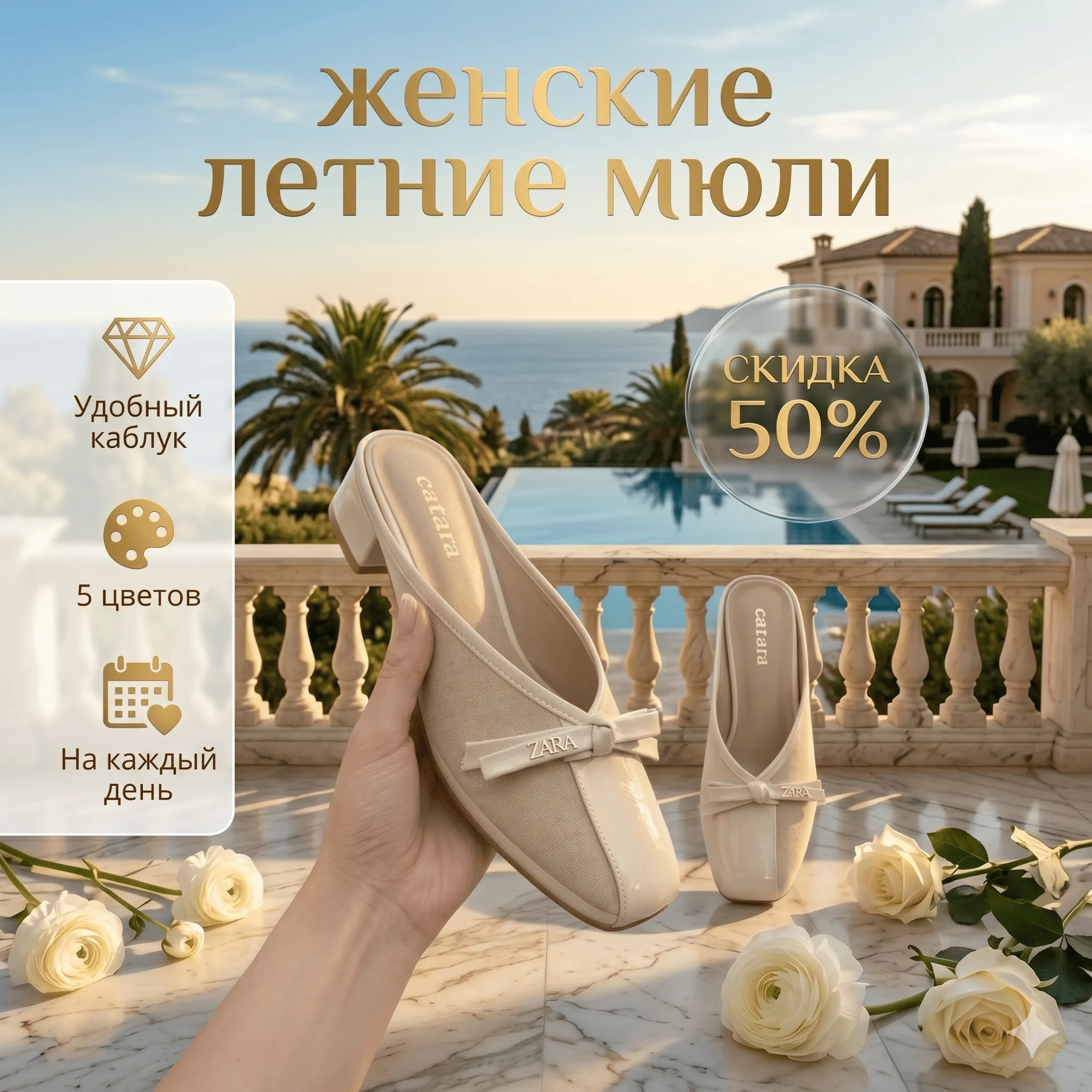 Женские сетчатые мюли на каблуке