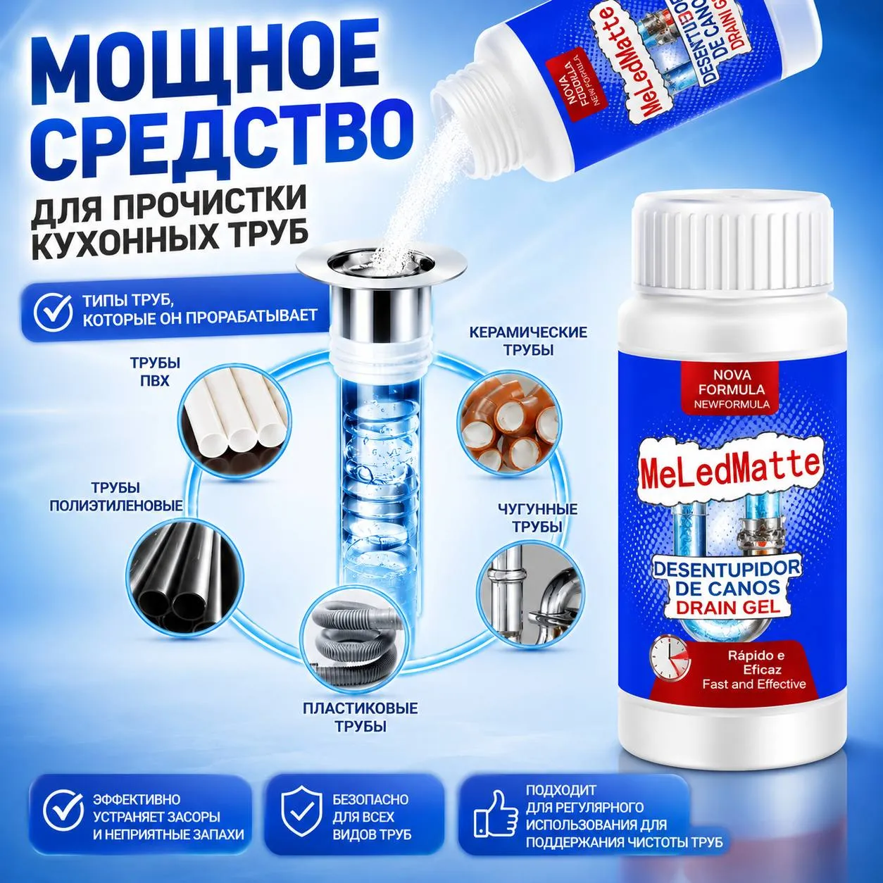 мощное средство для прочистки кухонных труб