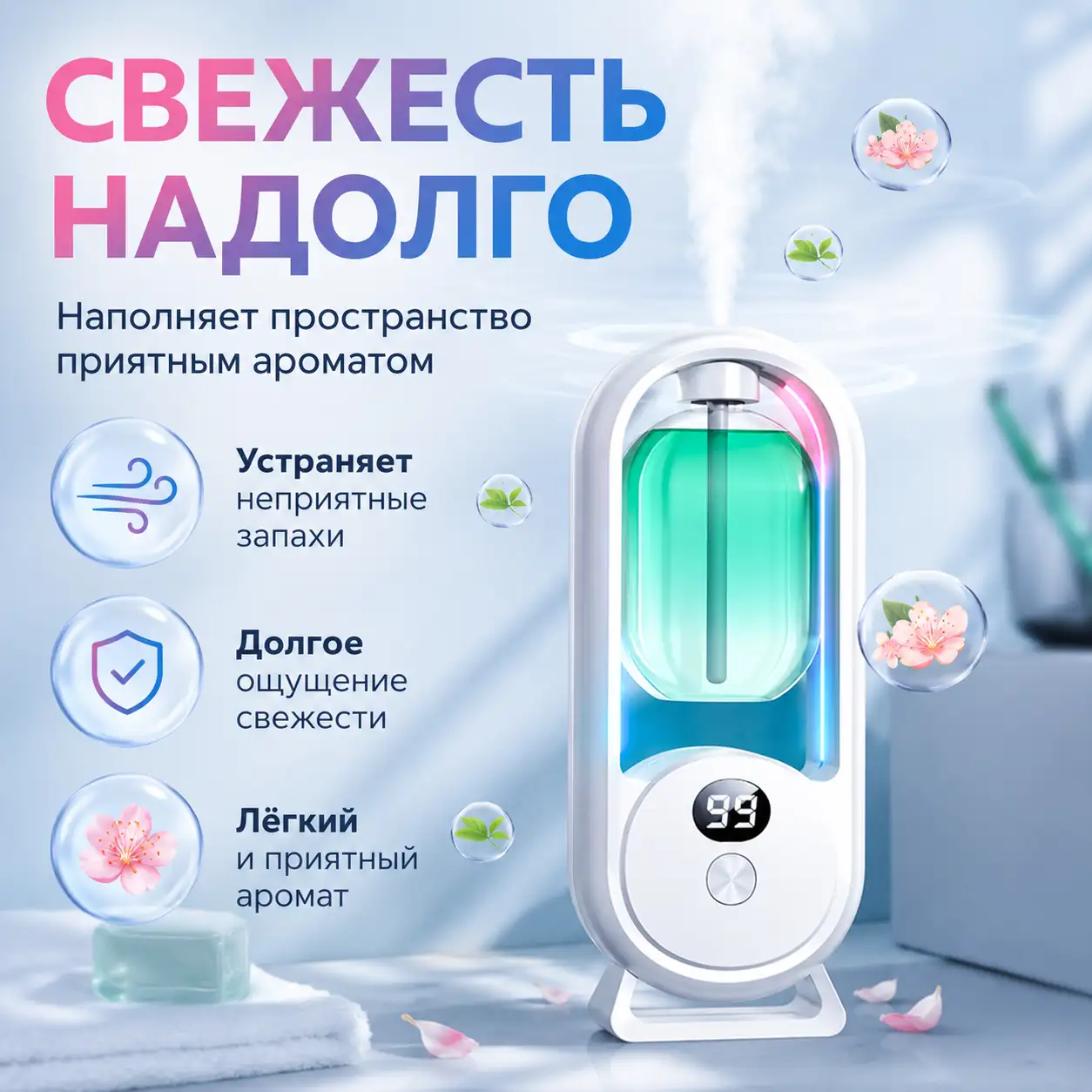 Умный автоматический аромадиффузор с RGB-подсветкой