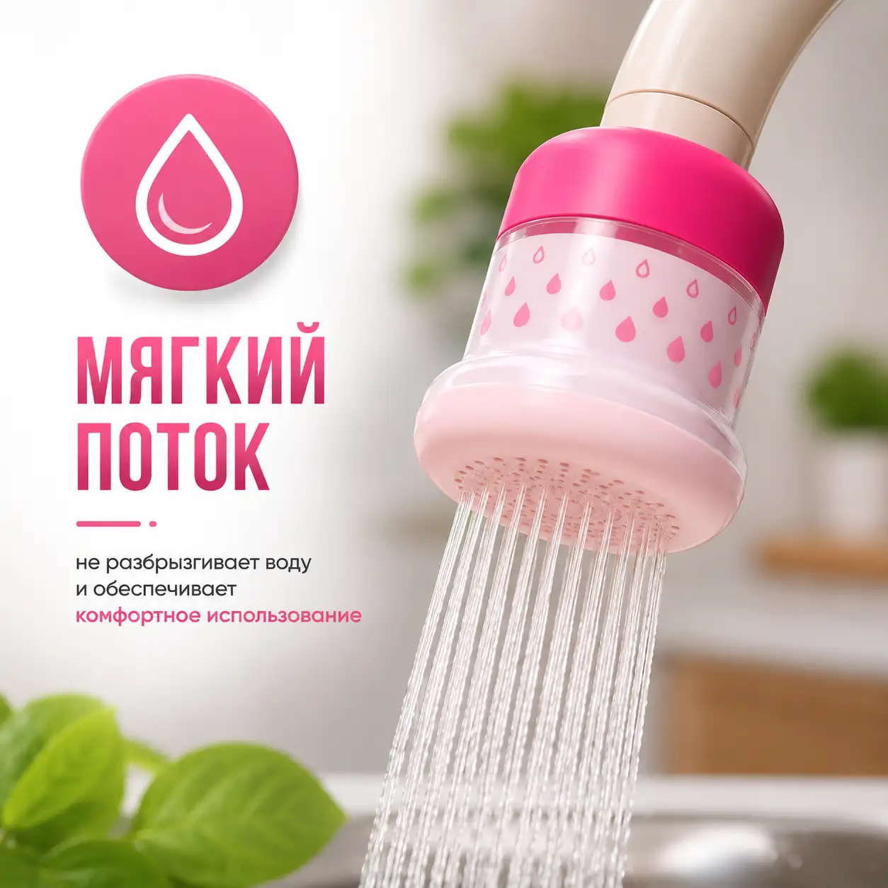 Мягкий поток воды без брызг