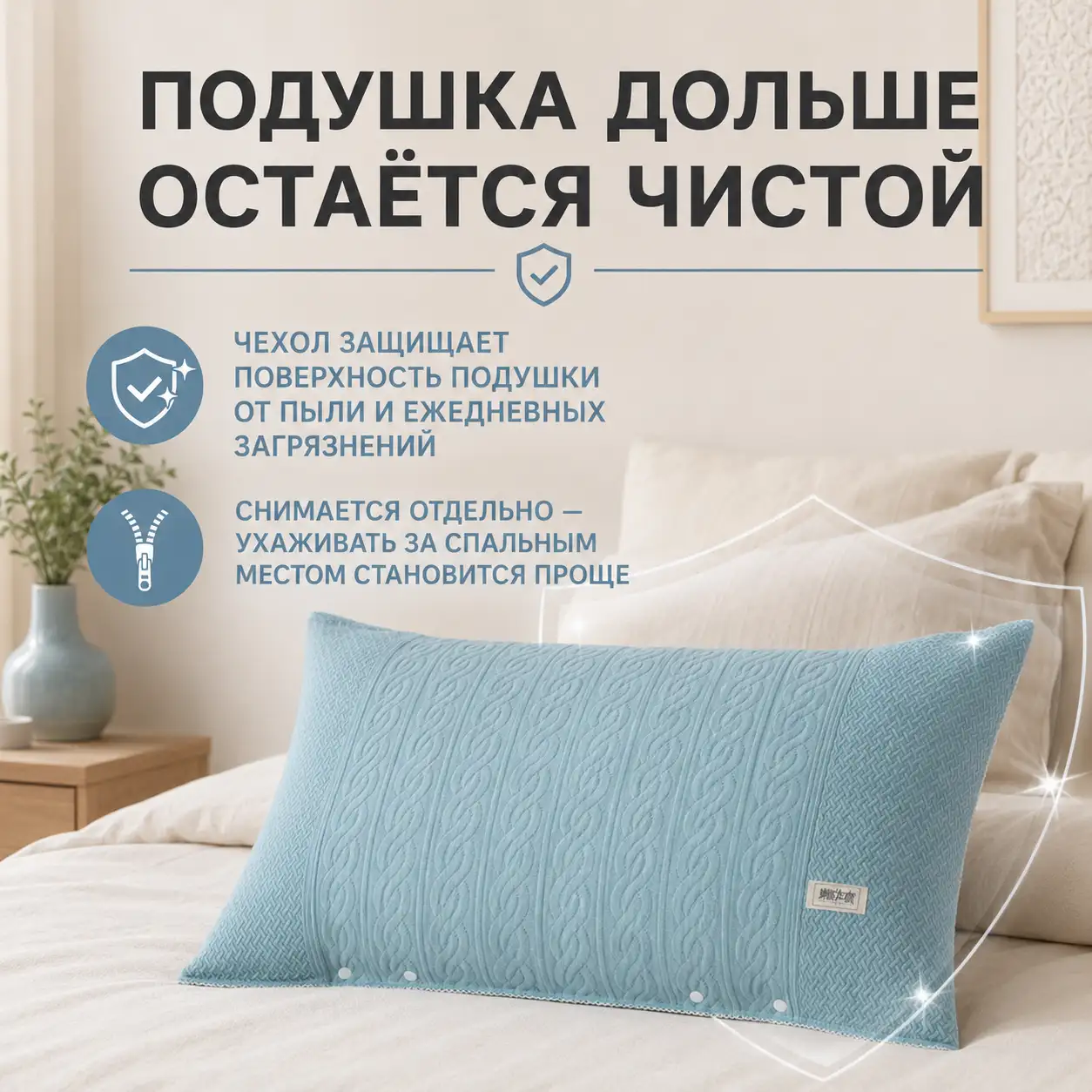 Подушка дольше остаётся чистой
