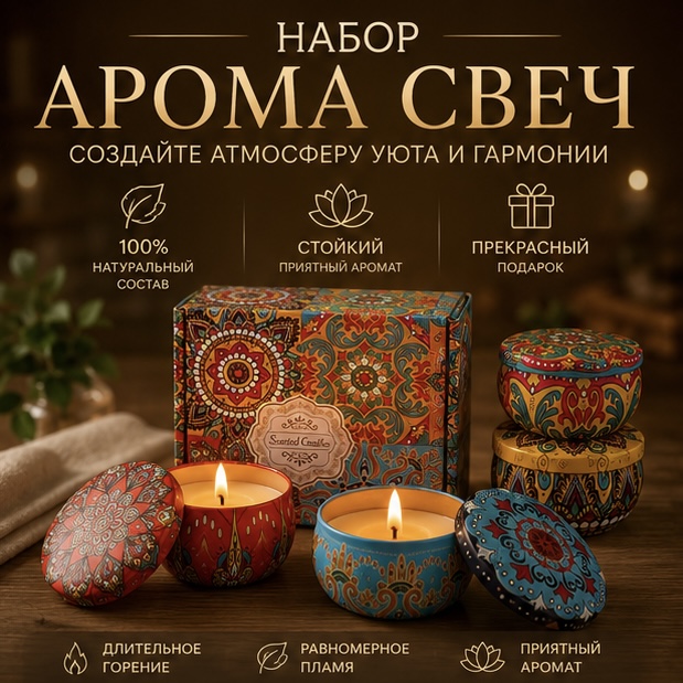 Набор интерьерных свечей в баночках