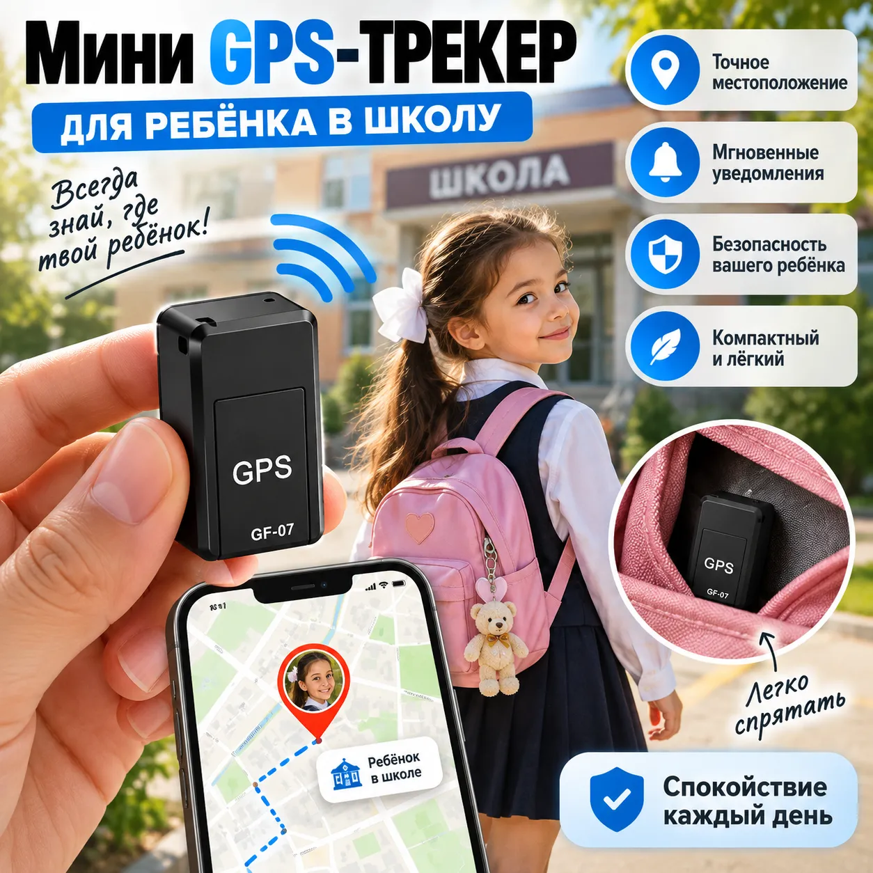 Мини GPS-трекер для детей и отслеживания местоположения