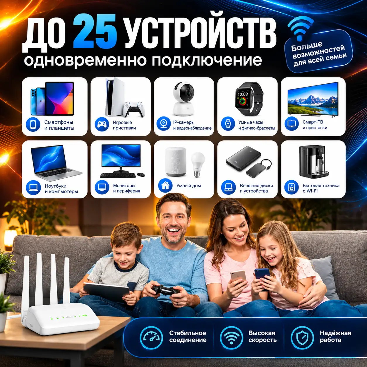 До 25 устройств: