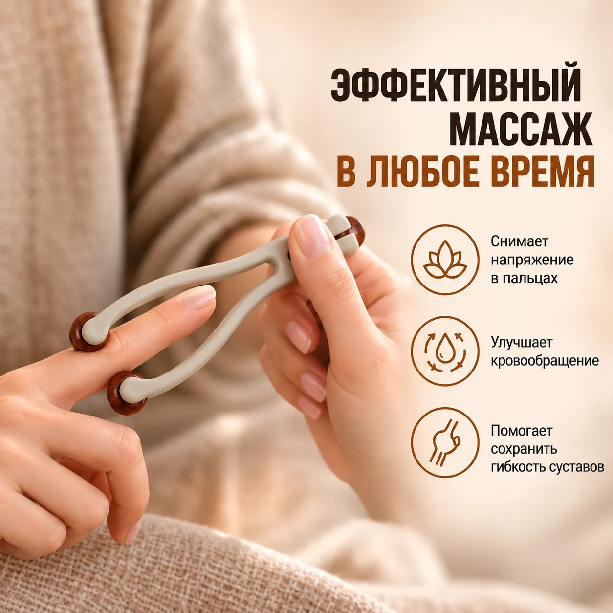 Двухсторонний роликовый массажер для пальцев, кистей и запястий