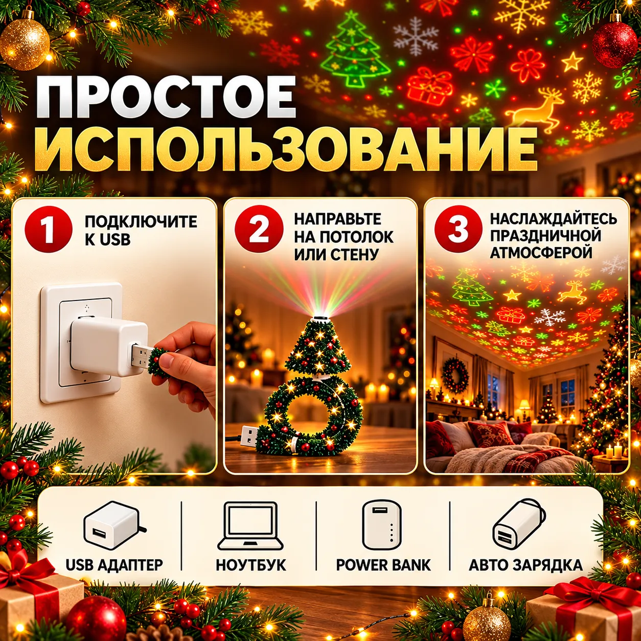 Рождественный USB-проектор