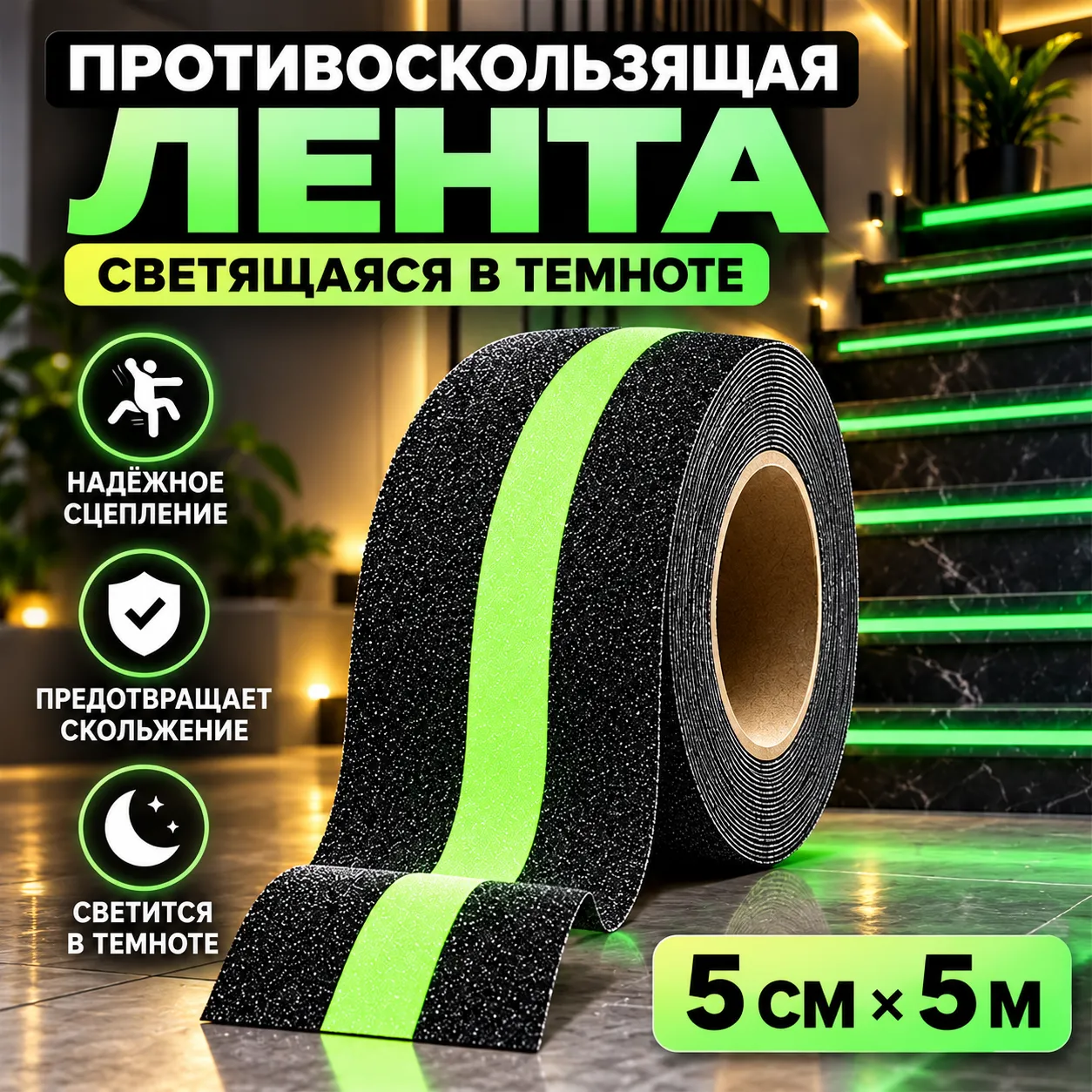 Противоскользящая лента светящиеся в темноте