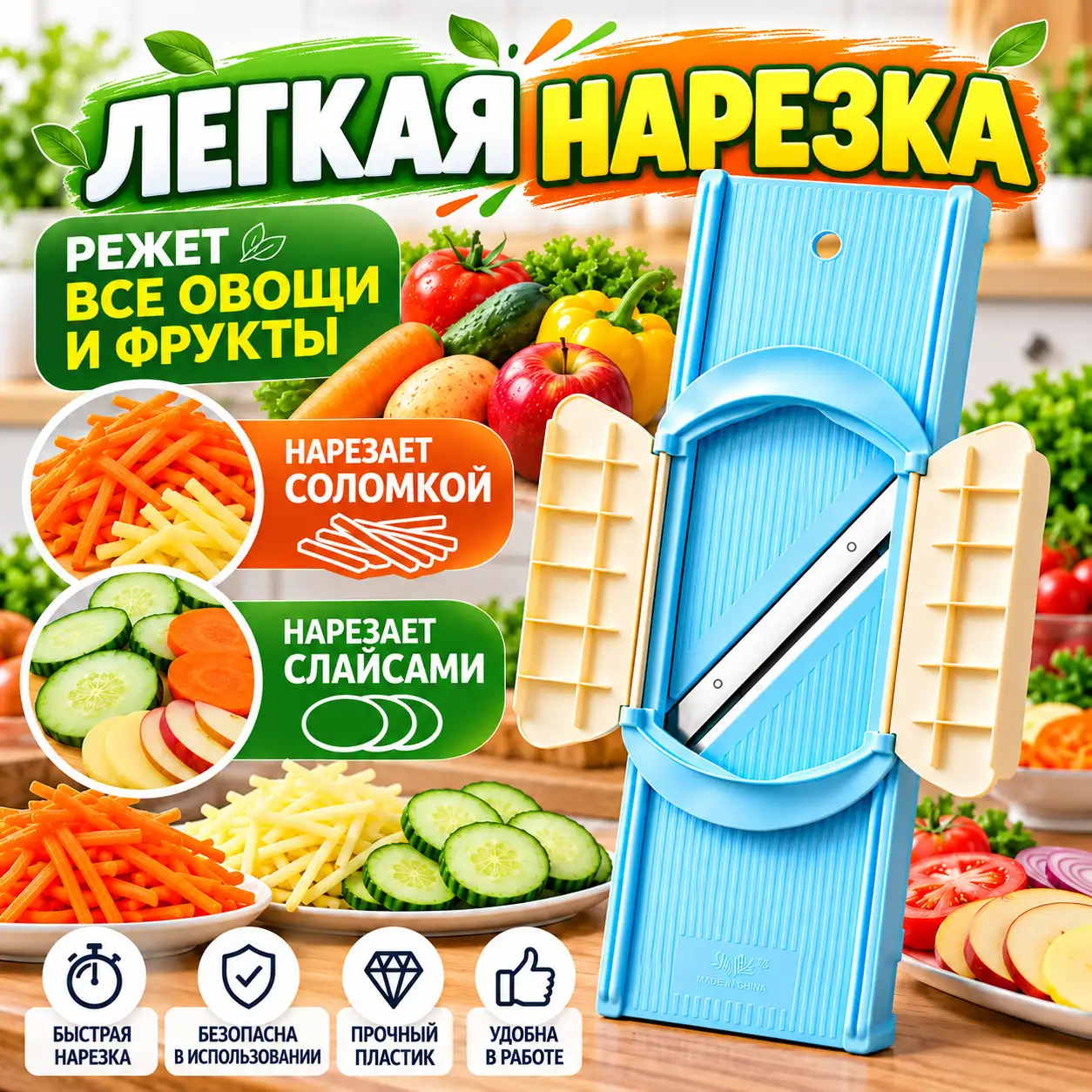 Ручная овощерезка 2 в 1 для соломки и слайсов