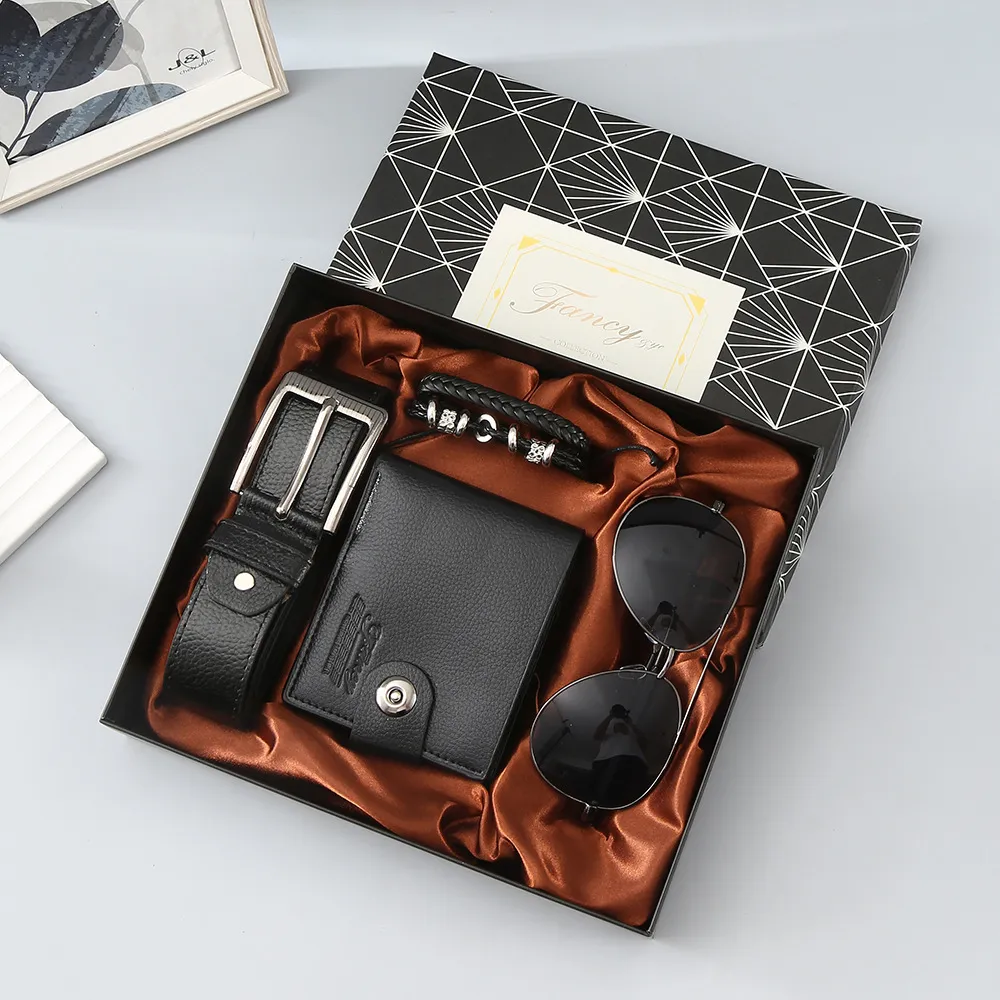 Мужской набор (Ремень+Очки+Портмоне+Браслет)  