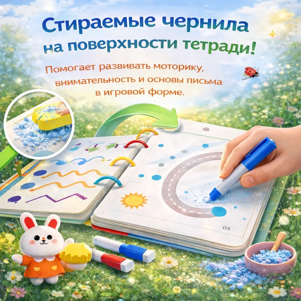 Стираемые чернила на поверхности тетради!