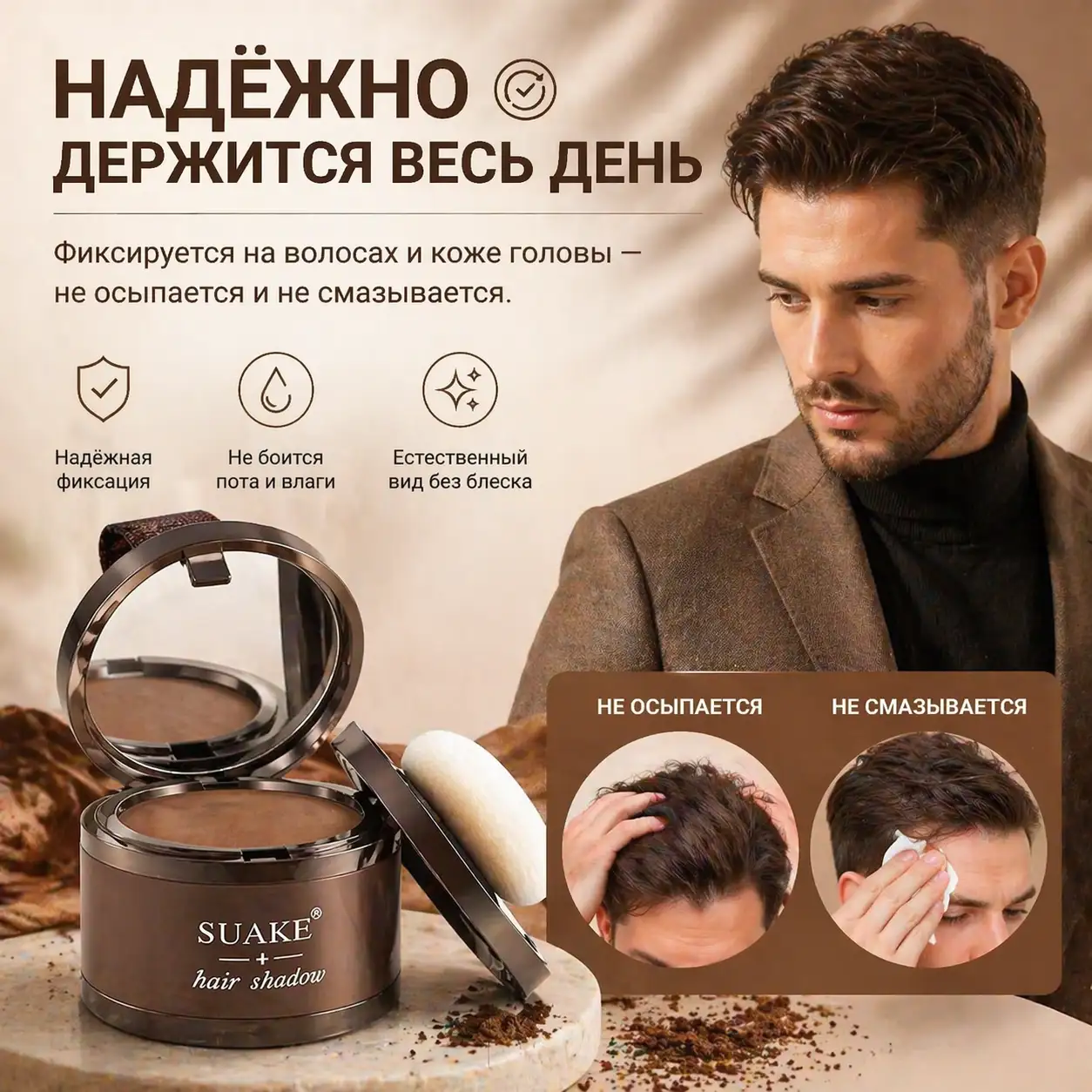 Надёжно держится весь день