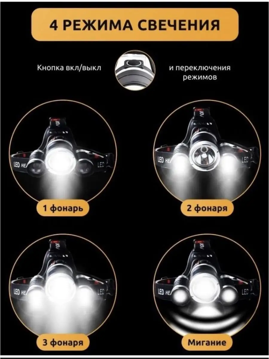 Налобный фонарик с тремя светодиодами