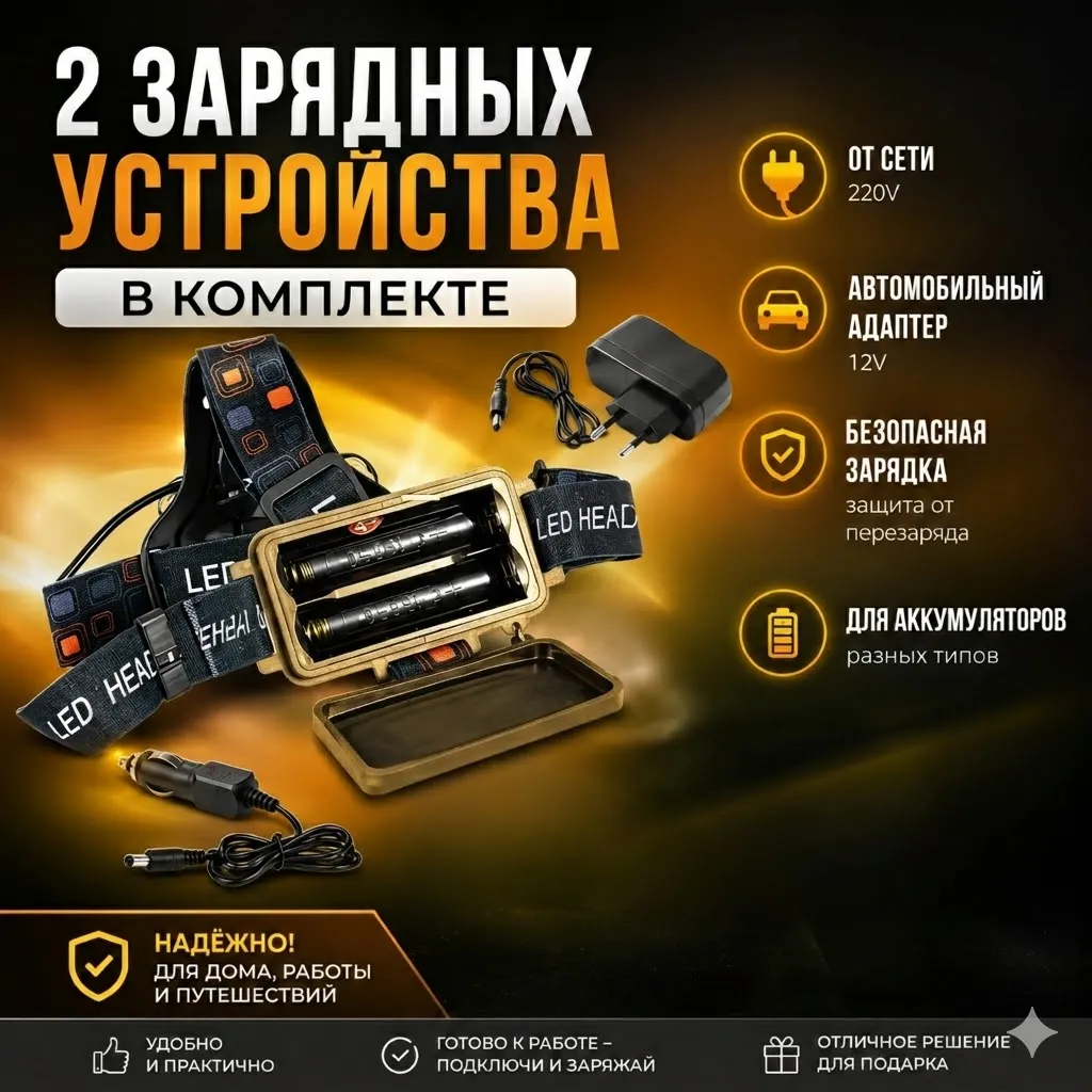 Налобный фонарик с тремя светодиодами