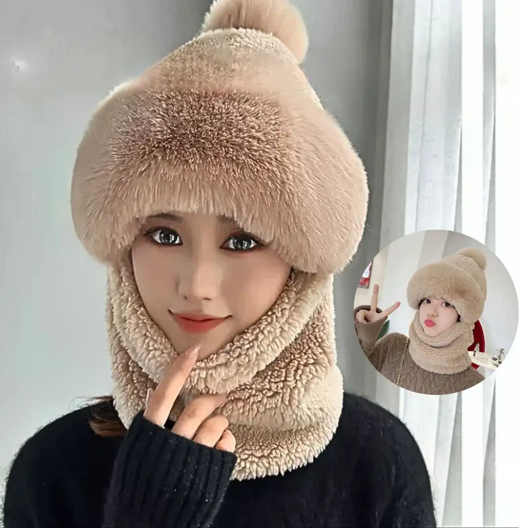 Зимняя шапка 2 в 1 с мехом женская
