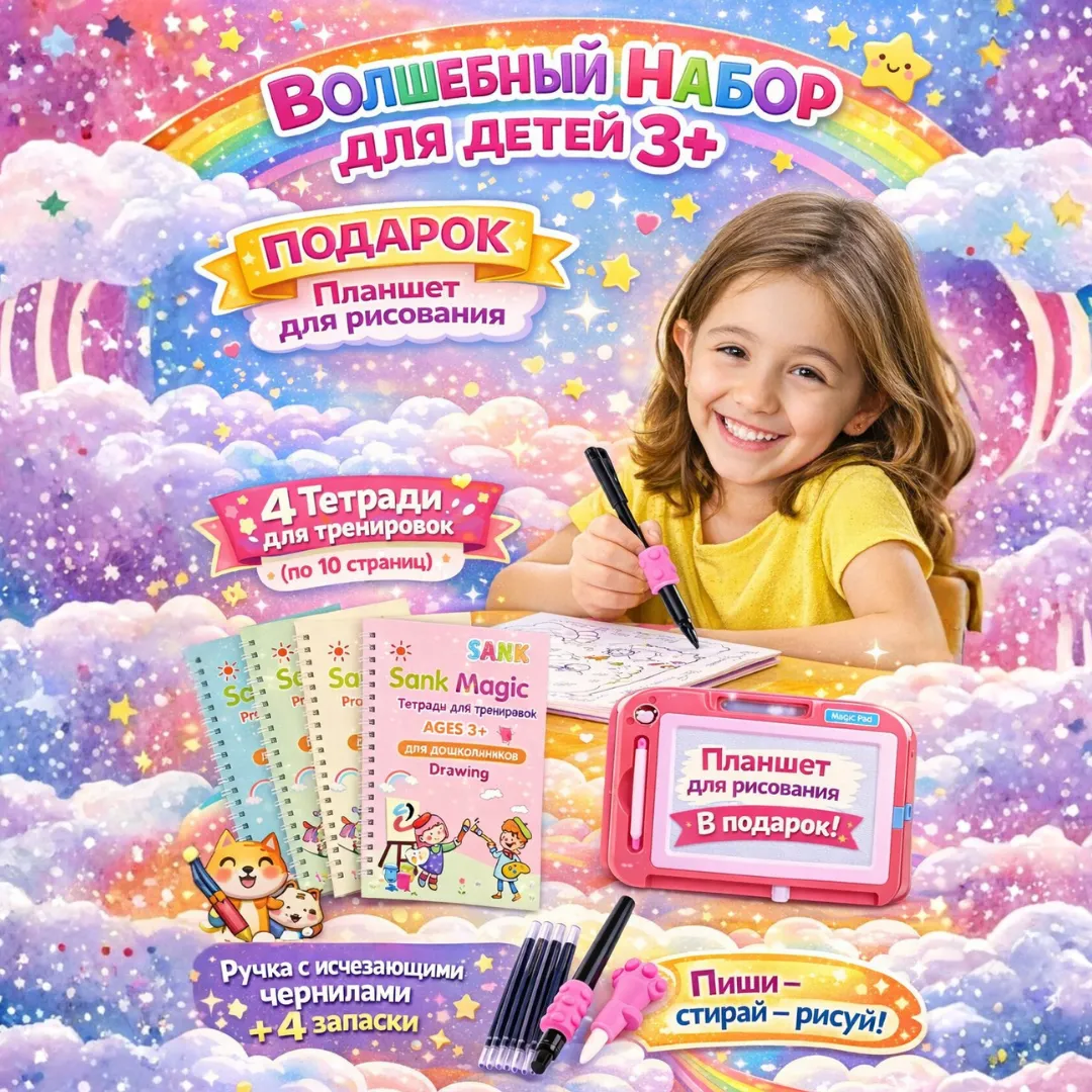 тетрадь для калиграфии 4 шт + детский планшет для рисования